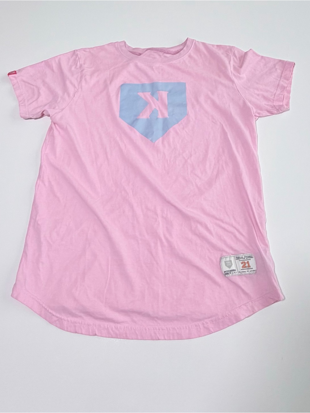 Kj Brand Pink Short-Sleeve Tee with Light Blue Shield Logo